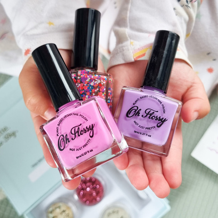Oh Flossy, Lakier do paznokci Kremowy Róż, 12 ml, bio brokat, roślinna formuła