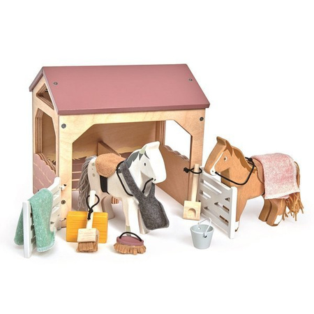 USZKODZONE OPAKOWANIE Drewniane figurki do zabawy - stajnia z końmi, Tender Leaf Toys