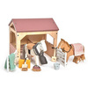 USZKODZONE OPAKOWANIE Drewniane figurki do zabawy - stajnia z końmi, Tender Leaf Toys