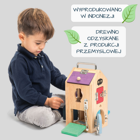 USZKODZONE OPAKOWANIE Drewniana zabawka manipulacyjna z zamkami - Domek Potworów, Tender Leaf Toys