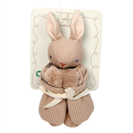 Kocyk przytulanka z bawełny organicznej GOTS, Taupe Bunny, ThreadBear Design