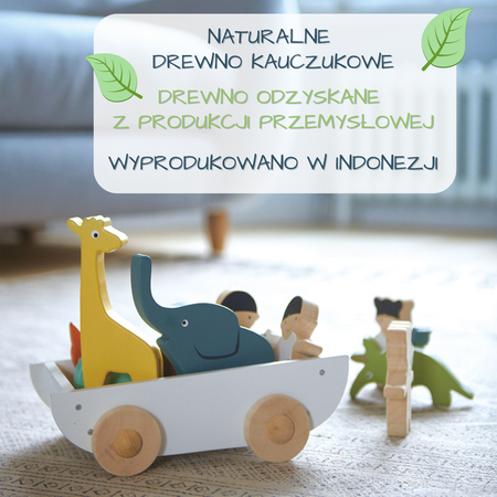 Drewniany statek do ciągnięcia ze zwierzątkami, Tender Leaf Toys