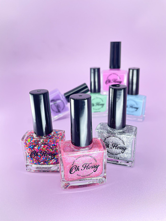 Oh Flossy, Lakier do paznokci Srebrny Brokat, 12 ml, bio brokat, roślinna formuła
