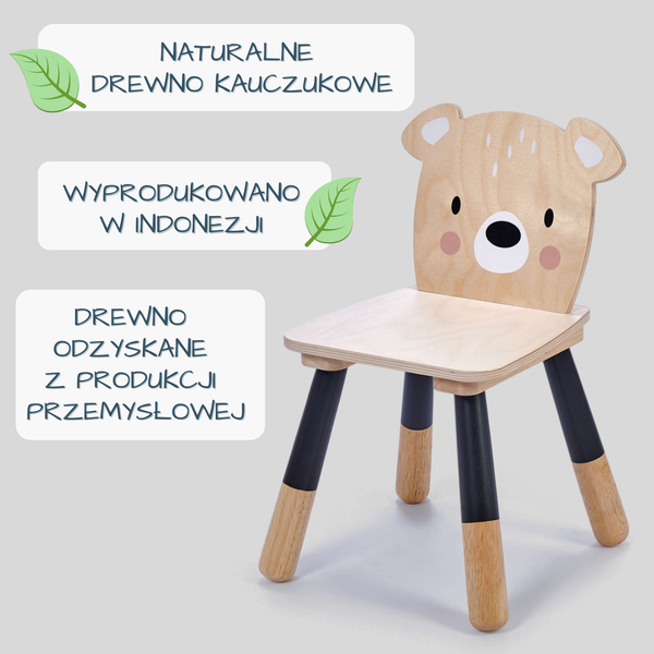 USZKODZONE OPAKOWANIE Drewniane krzesełko, Miś, kolekcja mebli Forest, Tender Leaf Toys