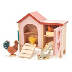 Drewniane figurki do zabawy - kurnik z kurami,Tender Leaf Toys