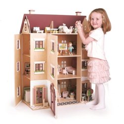 Drewniany czteropiętrowy domek dla lalek, Tender Leaf Toys