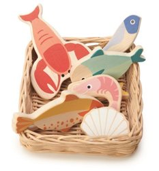 Wiklinowy koszyk z rybami i owocami morza, Tender Leaf Toys